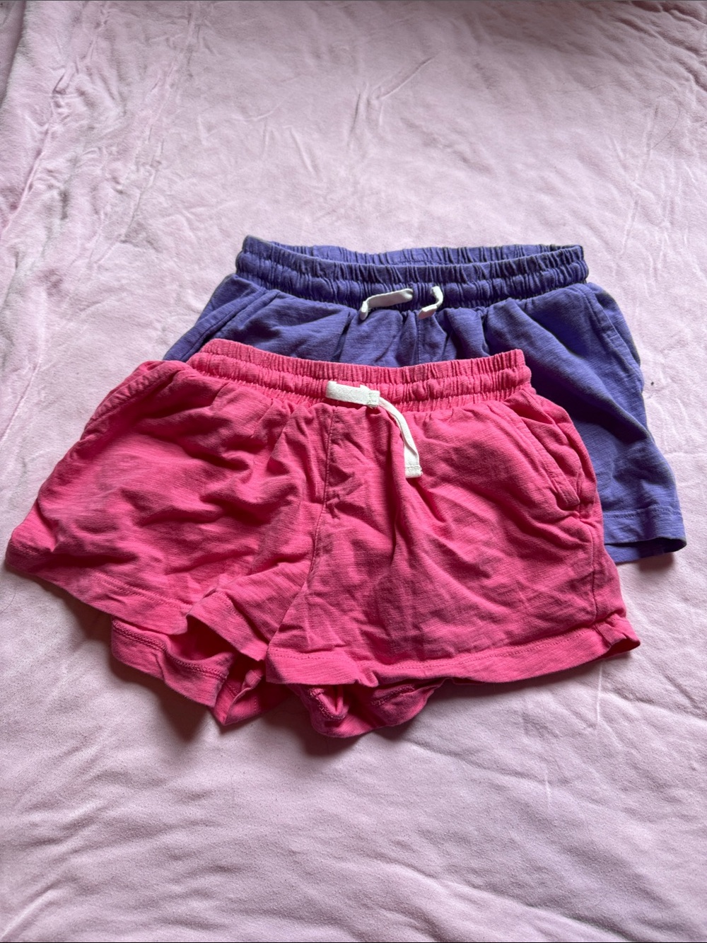 2 Kids Cotton Drawstring Shorts in Pink and Purple